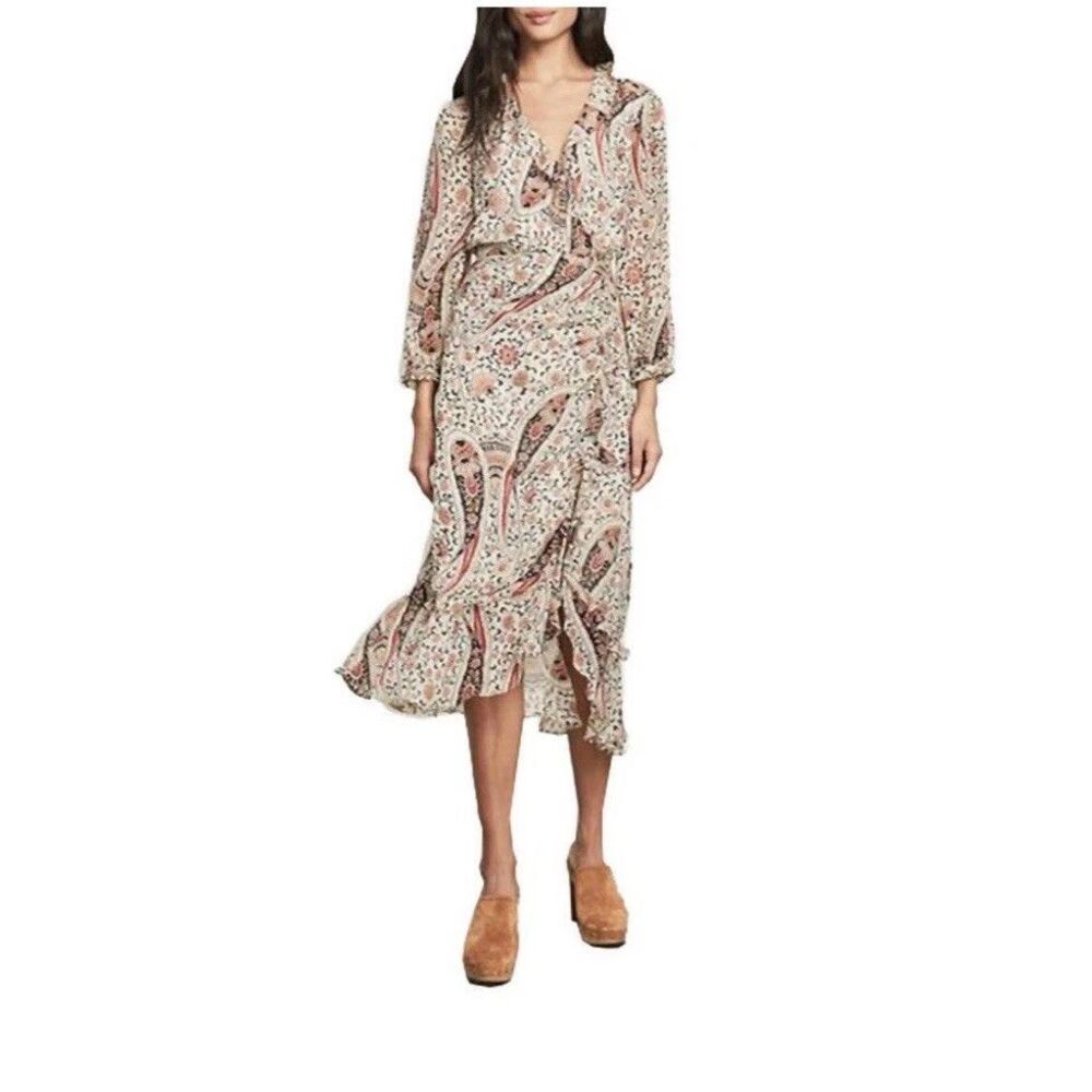 Veronica Beard Sz 10 Midi Silk Floral Derby Long-Sleeve Ruffle Dress NWT